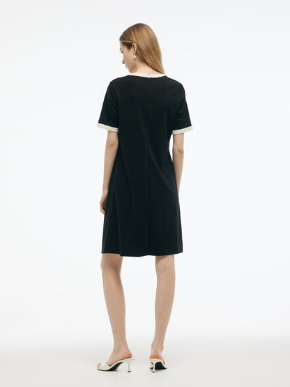 Tencel Blend Contrast Trim Women Knit Mini Dress