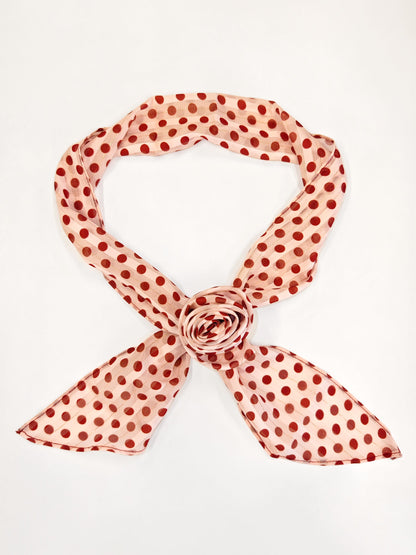 Polka Dots Scarf With Floral Clip