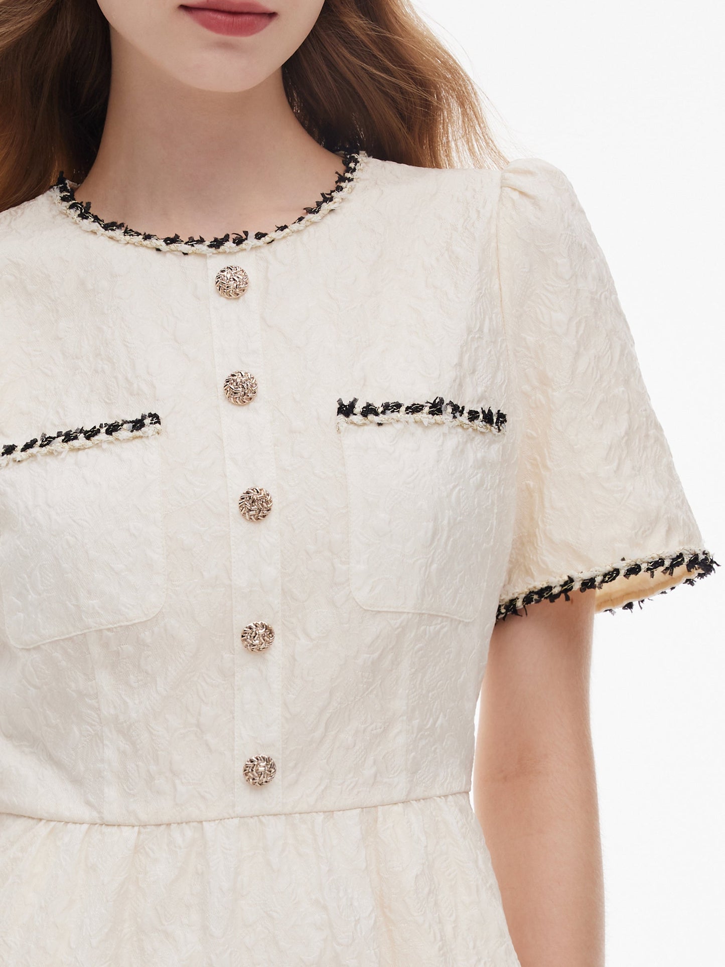 Jacquard Round Neck Women Mini Dress