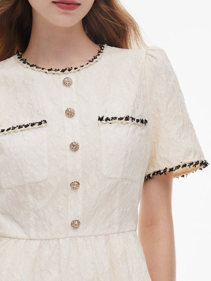 Jacquard Round Neck Women Mini Dress