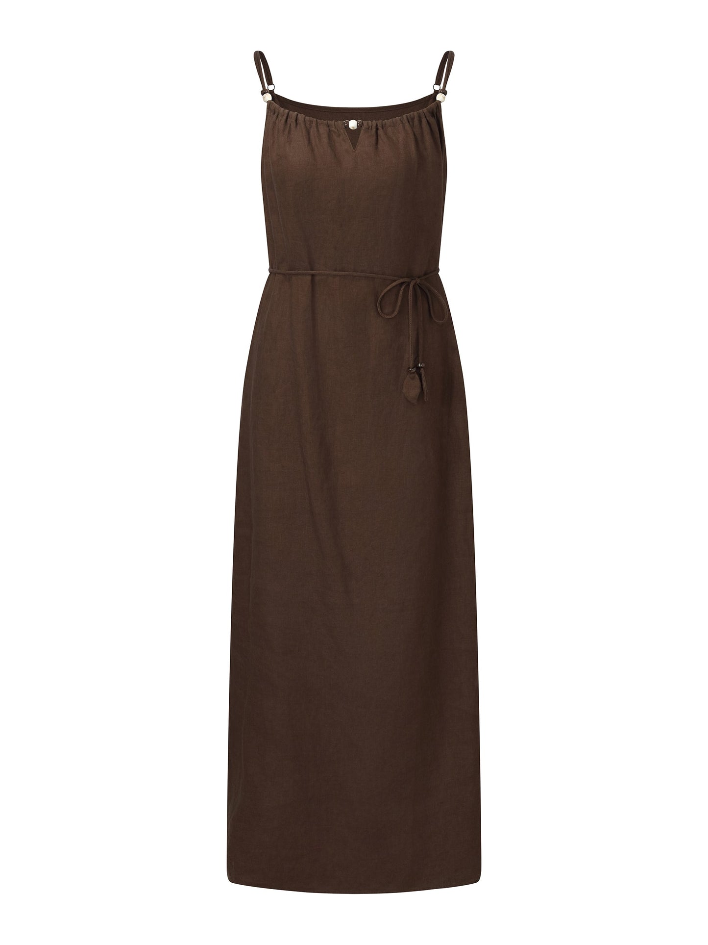 100% Linen Women Strap Maxi Dress With Tie String Belt