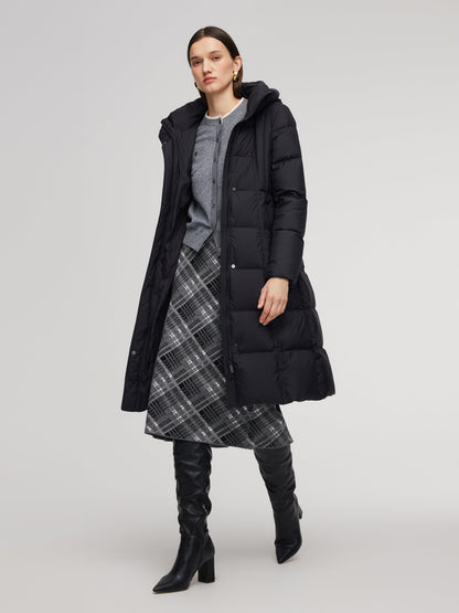 Windproof Hooded Goose Down Coat With Belt