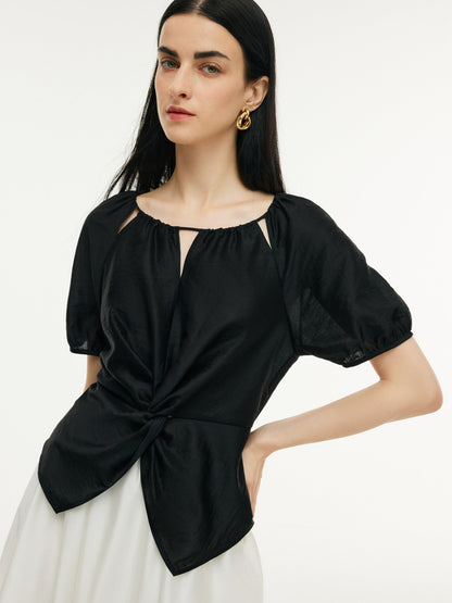 Tencel Blend Twist Front Top And A-Line Skirt Two-Piece Set