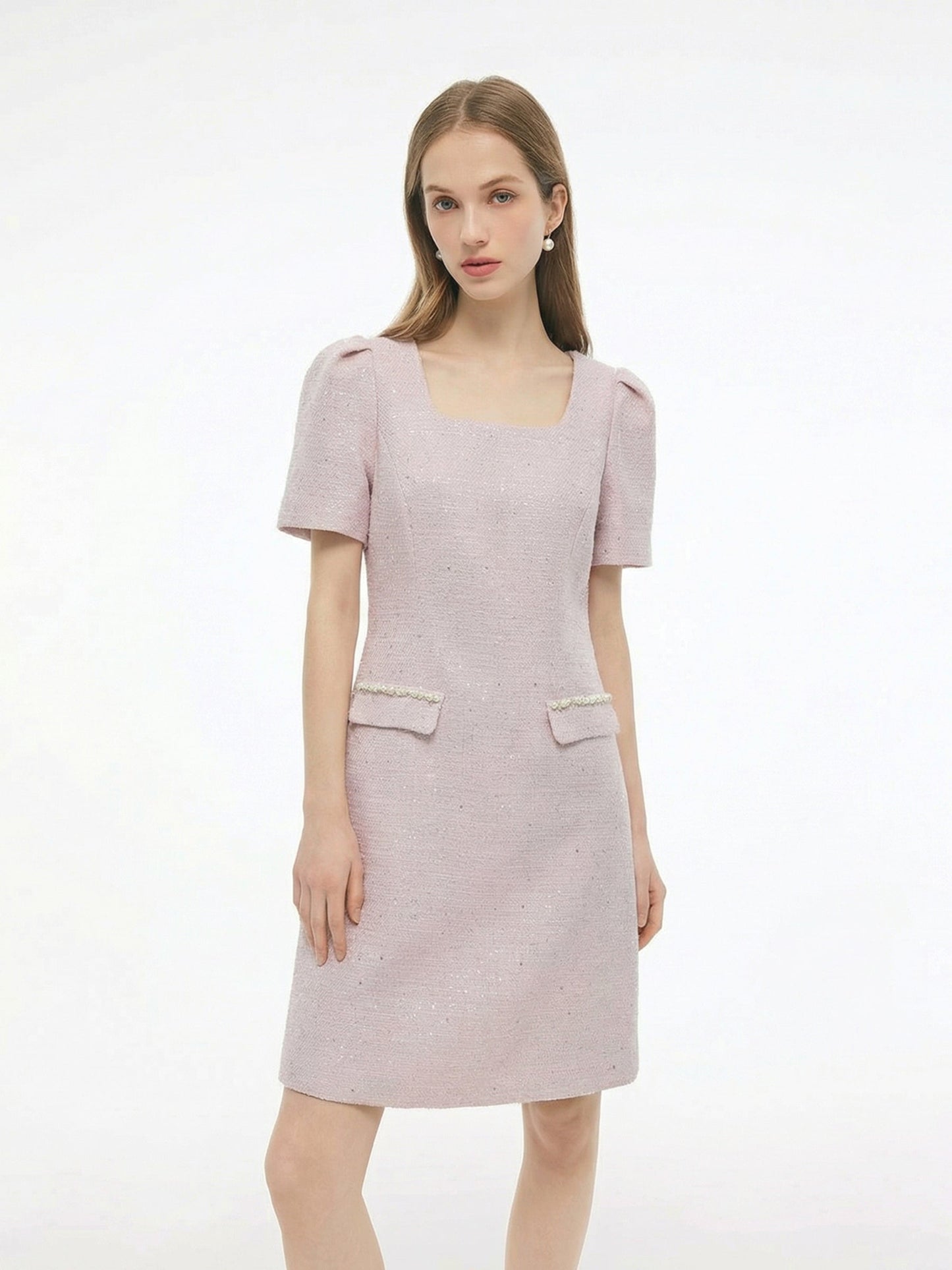 Tweed Square Neck Women Mini Dress