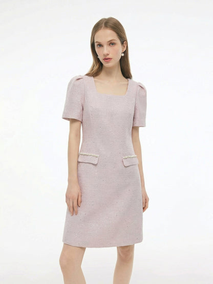 Tweed Square Neck Women Mini Dress