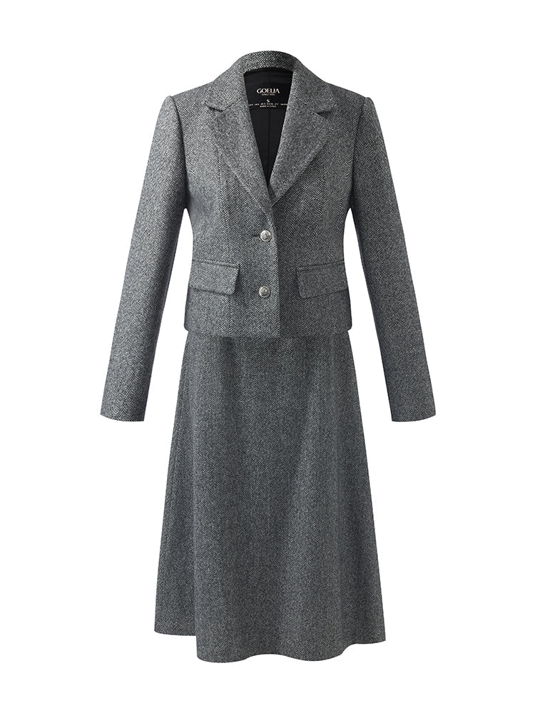 Washable Wool Crop Jacket And Half Skirt Two-piece Set
