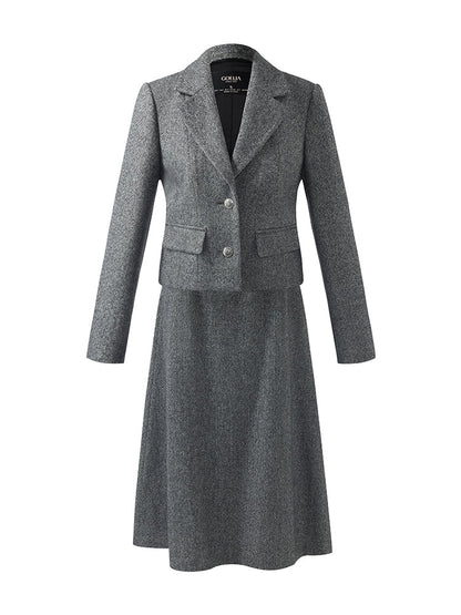 Washable Wool Crop Jacket And Half Skirt Two-piece Set