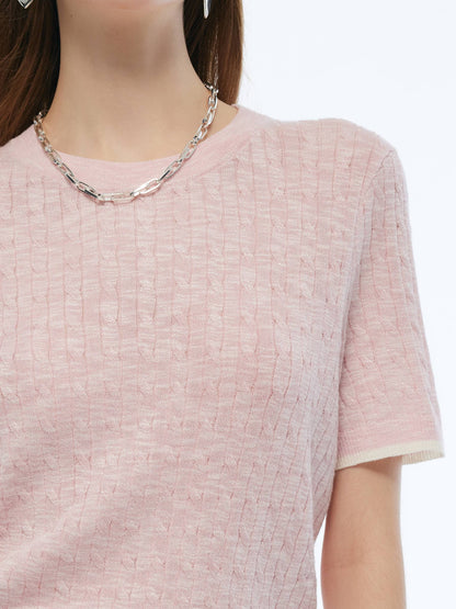 Round Neck Women Cable Knit T-Shirt
