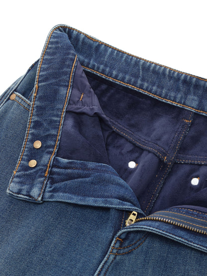100% Cotton Denim Fleece Lined Women Straight Ankle Length Jeans