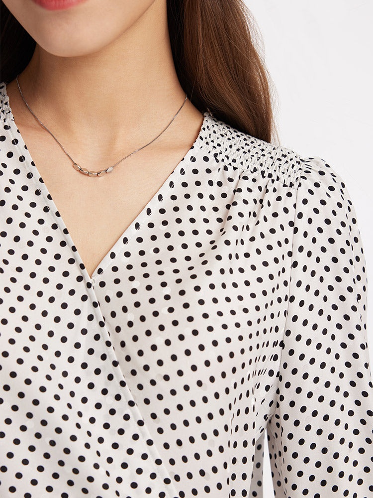 Polka Dots Slim V-Neck Wrap Maxi Dress