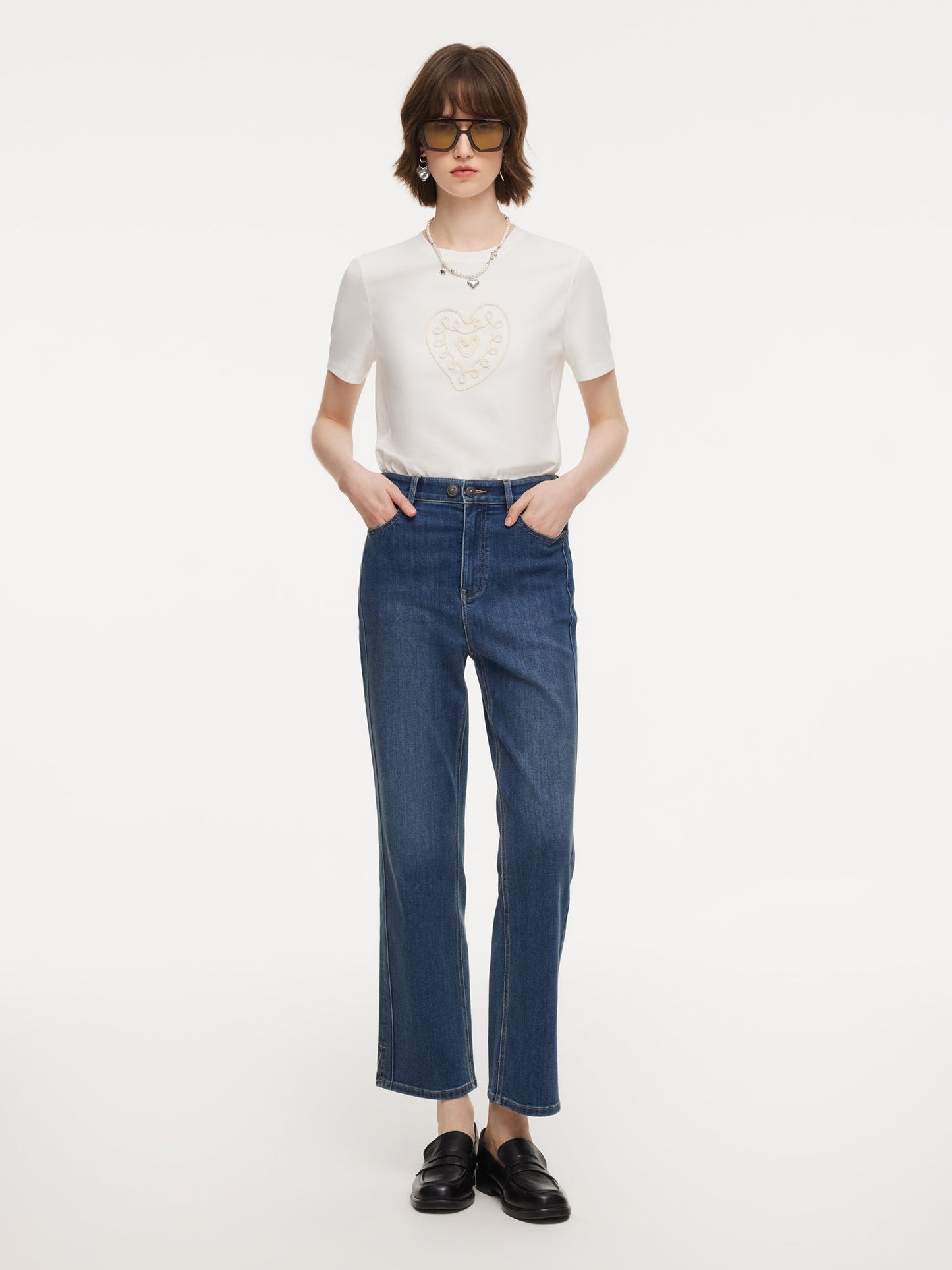 Acetate Blend Denim Adjustable Waist Women Ankle-Length Jeans