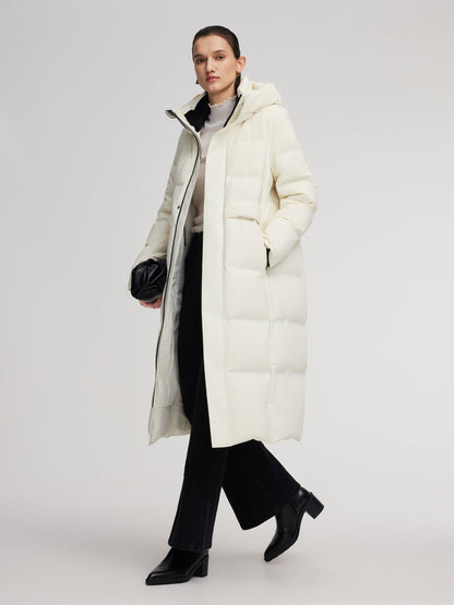 Thermal Tech Back Hooded Unisex Long Goose Down Coat