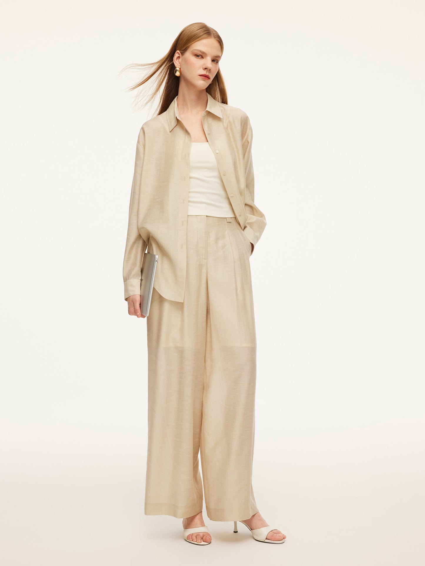 Tencel Acetate Linen Blend Women Straight Leg Pants