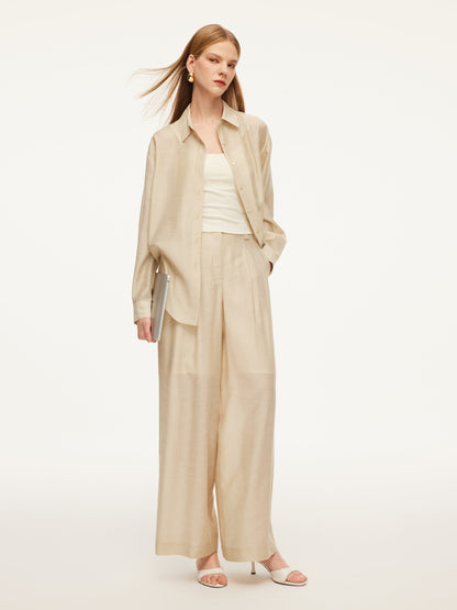 Tencel Acetate Linen Blend Women Straight Leg Pants