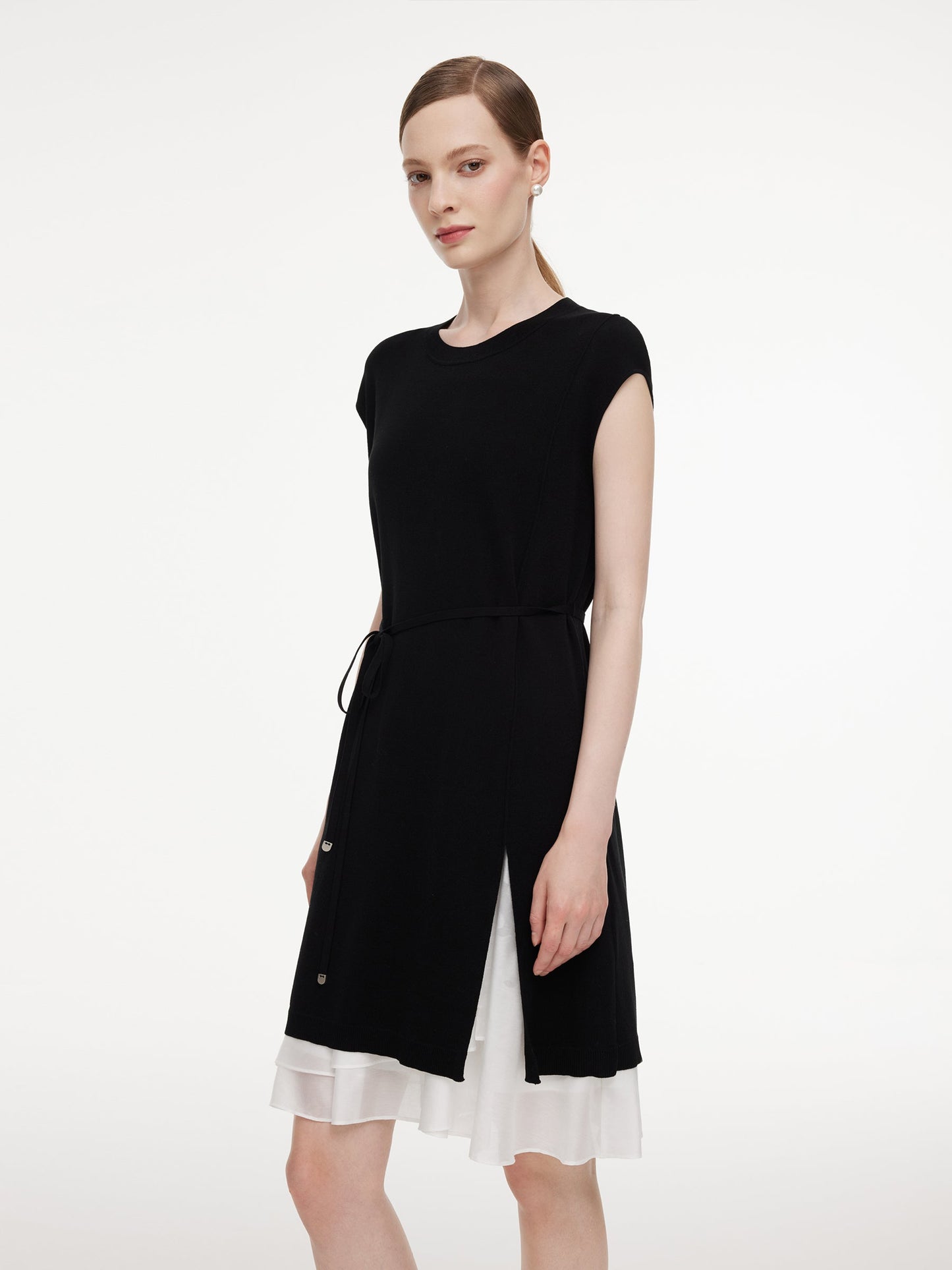 Tencel Blend Knit Two-Piece Dress Set With Slip Inner & Belt