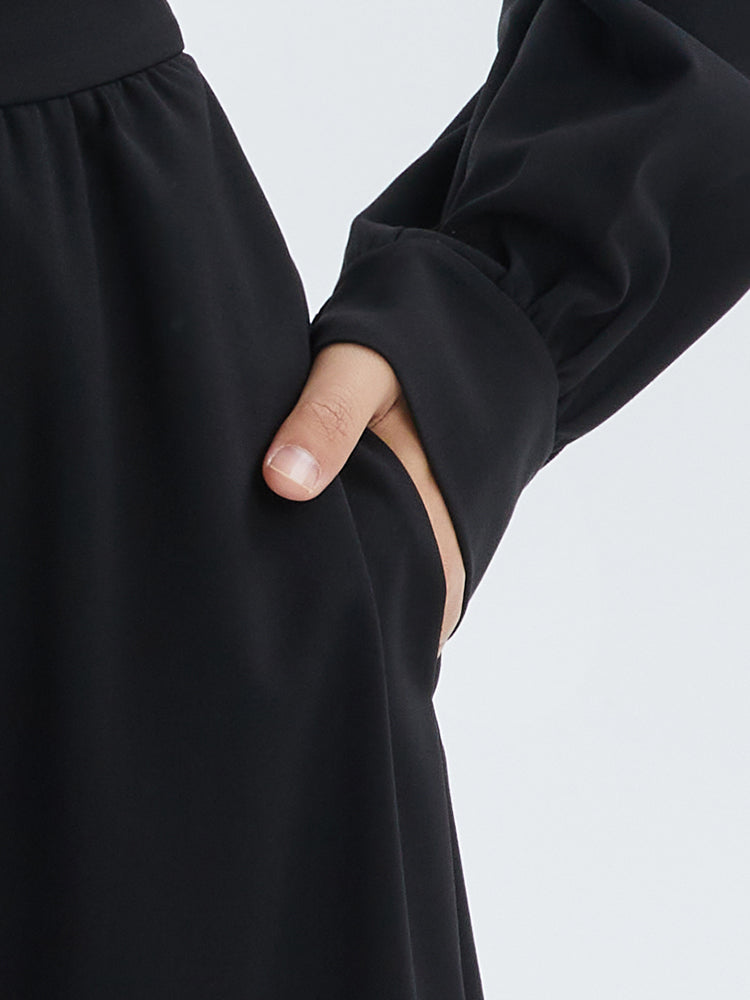 Worsted Wool V-Neck Lapel Midi Dress