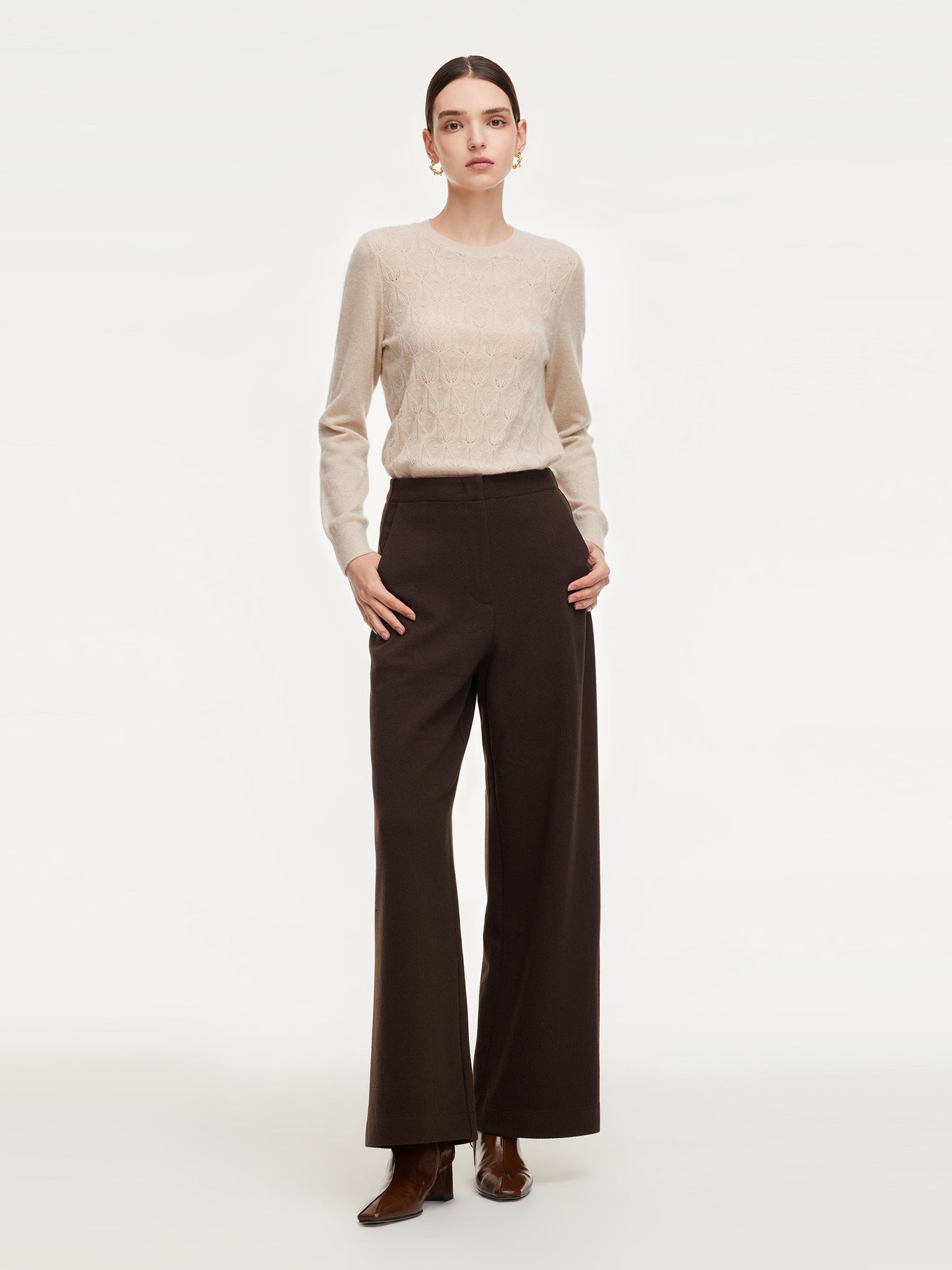 Adjustable Waist Straight Wide Leg Women Pants