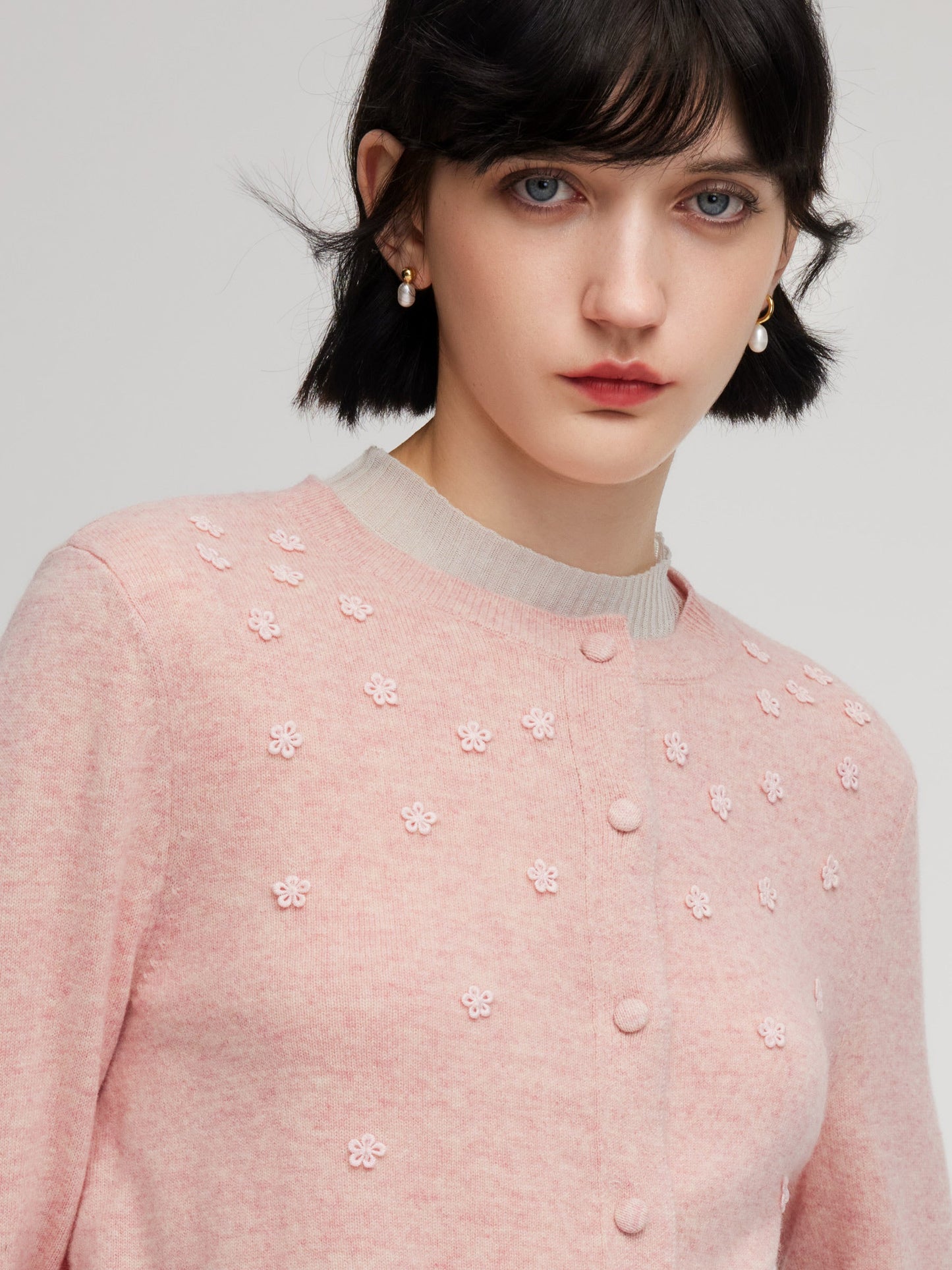 100% Wool Floral Women Cardigan