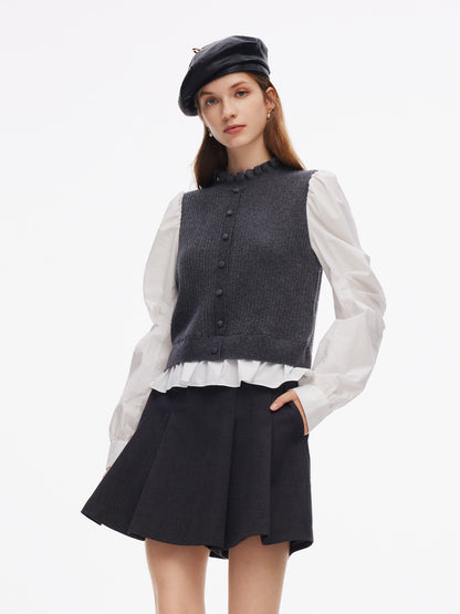 Wool Blend Faux-Layered Women Blouse