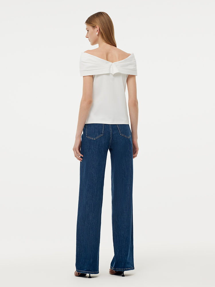 100% Cotton Stretch Off Shoulder Women Bow Top