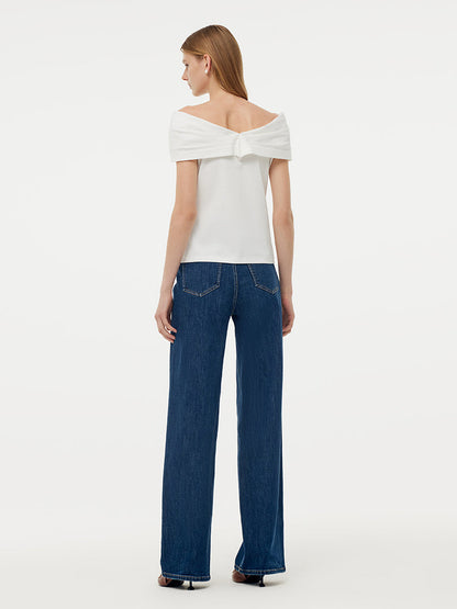 100% Cotton Stretch Off Shoulder Women Bow Top