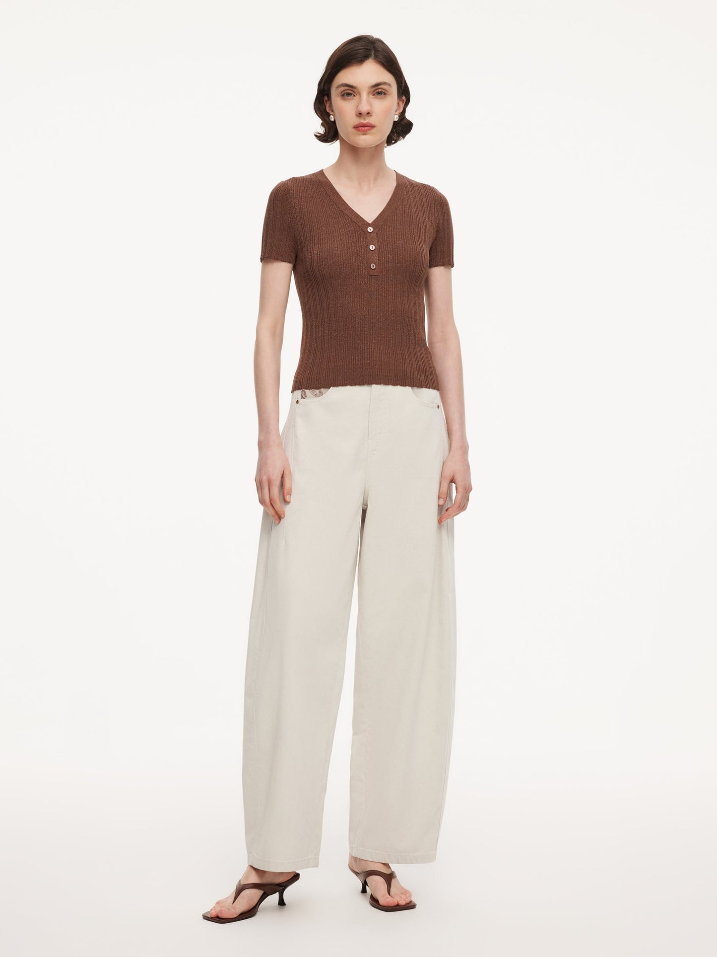 Tencel Blend V-Neck Women Glittering Knit Top