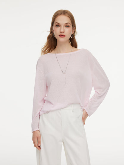 Triacetate Linen Cotton Blend Boat Neck Women Lightweight Knit Top