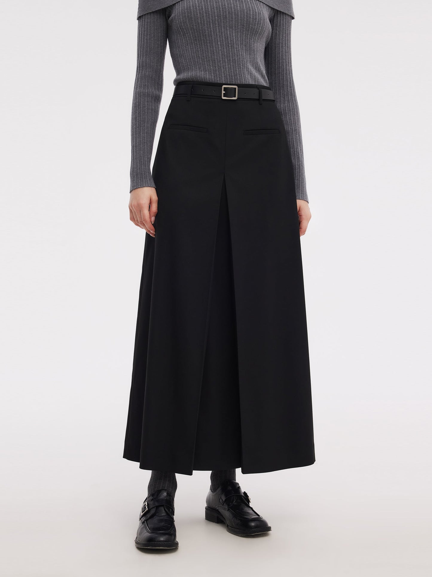 H-Line Pleated Women Skirt With Belt