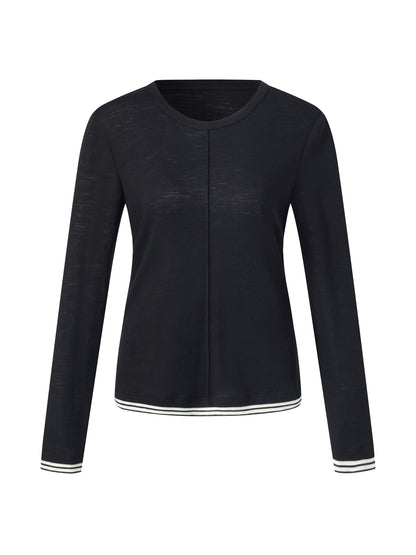 100% Wool Contrast Trim Women Knit Top