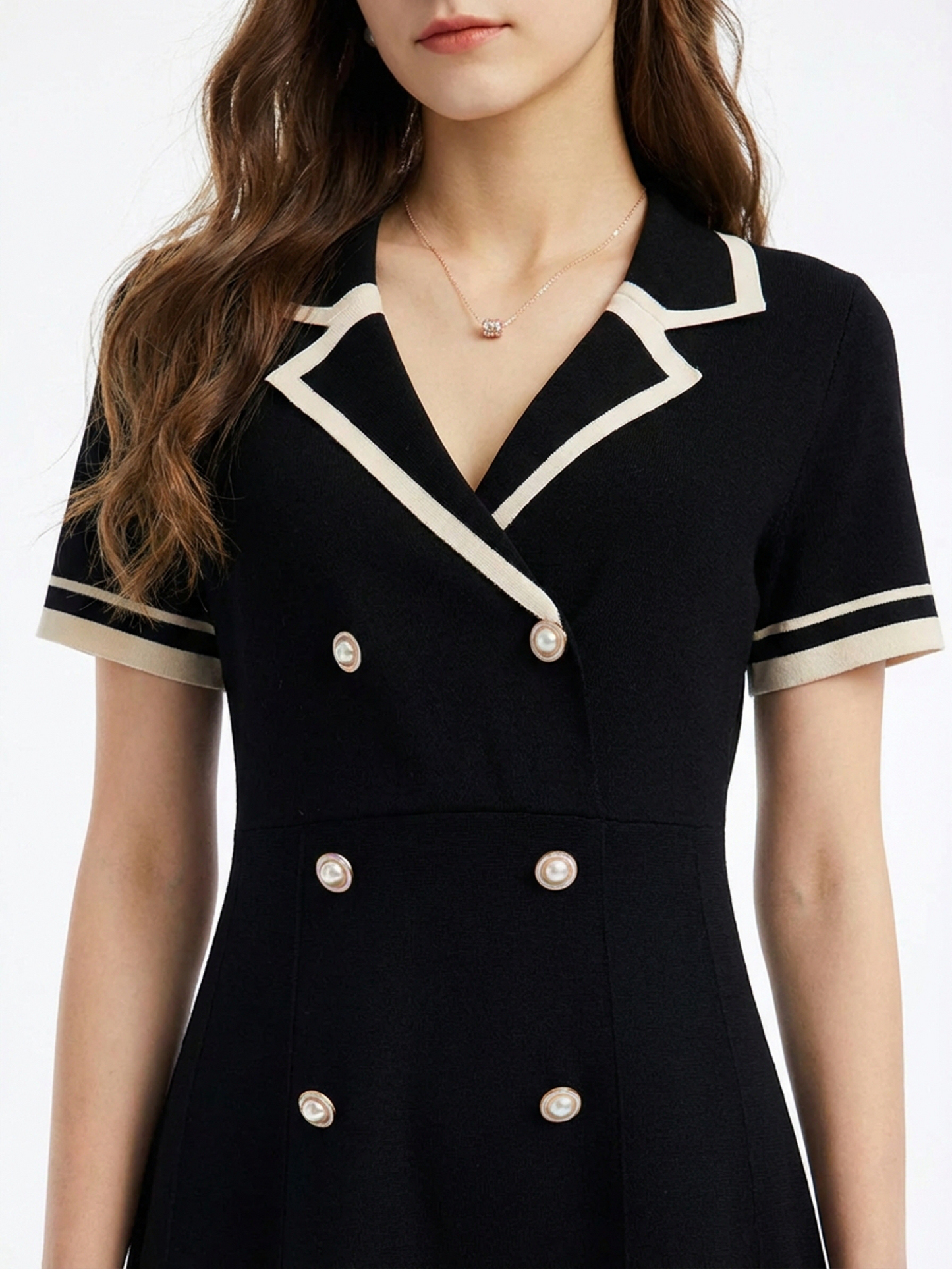 Tencel Blend Contrast Trim Women Lapel Knit Mini Dress