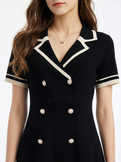 Tencel Blend Contrast Trim Women Lapel Knit Mini Dress