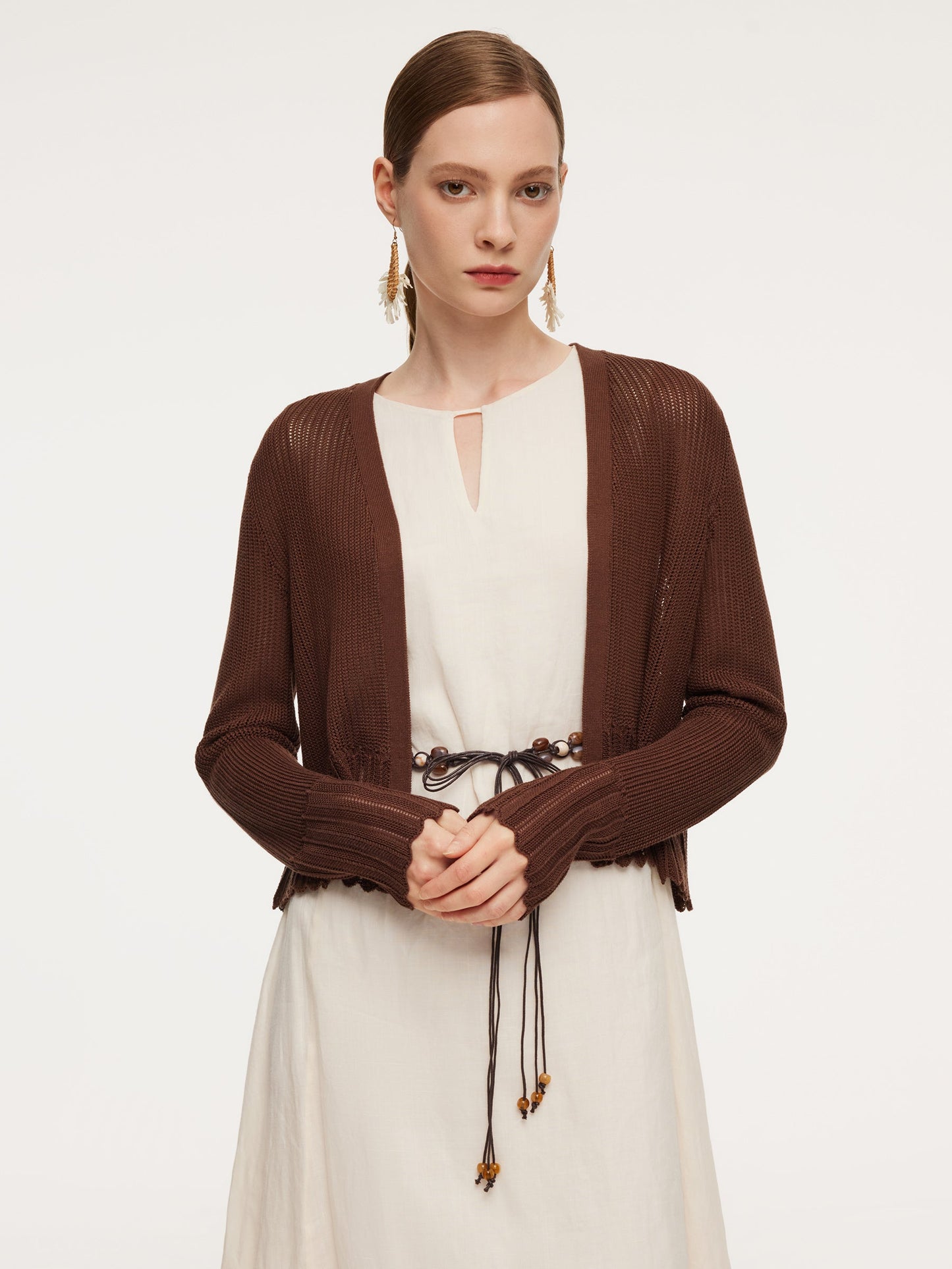 Tencel Mulberry Silk Blend Women Openwork Cardigan