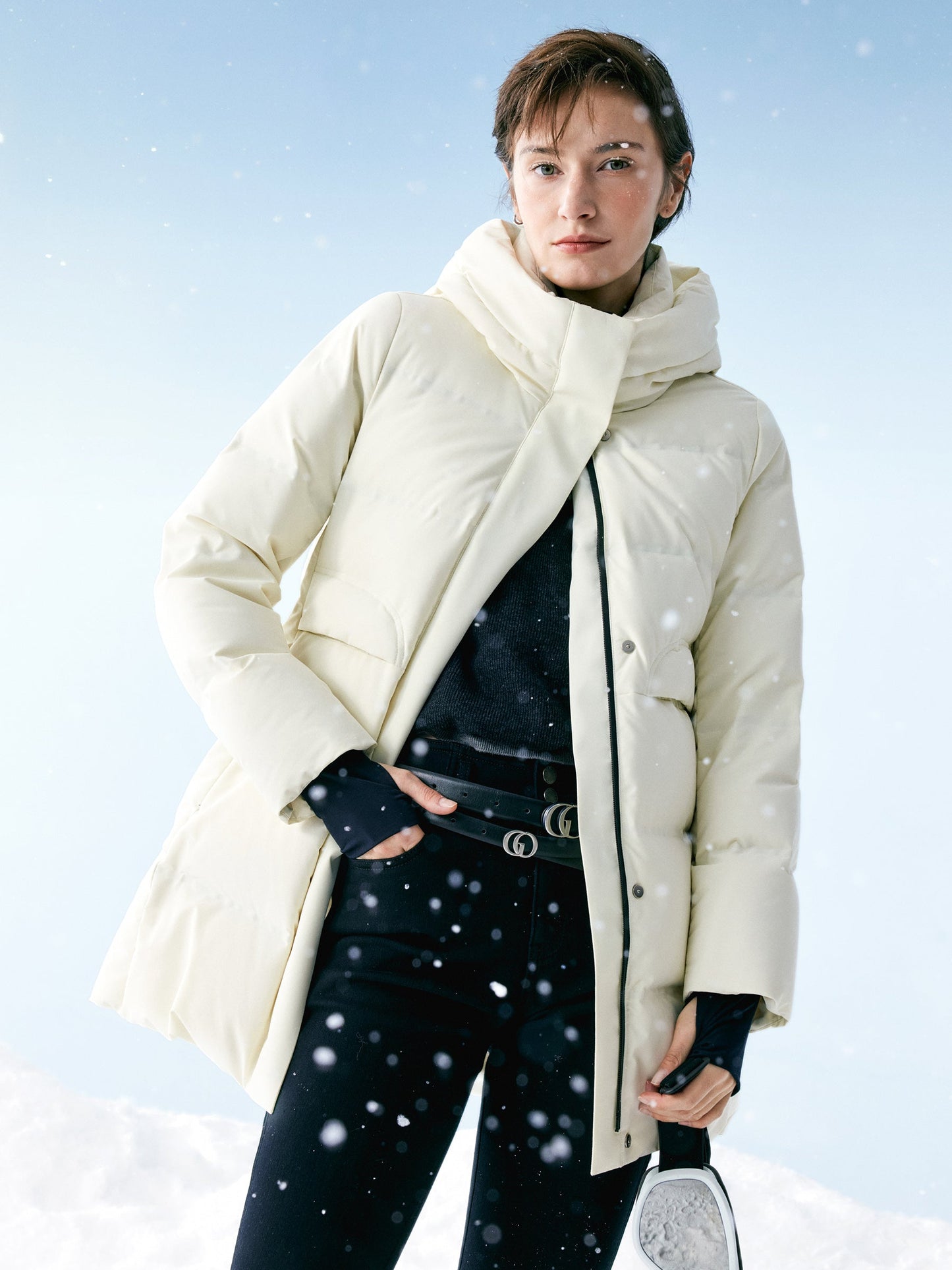 Thermal Tech Back Hooded Goose Down Coat