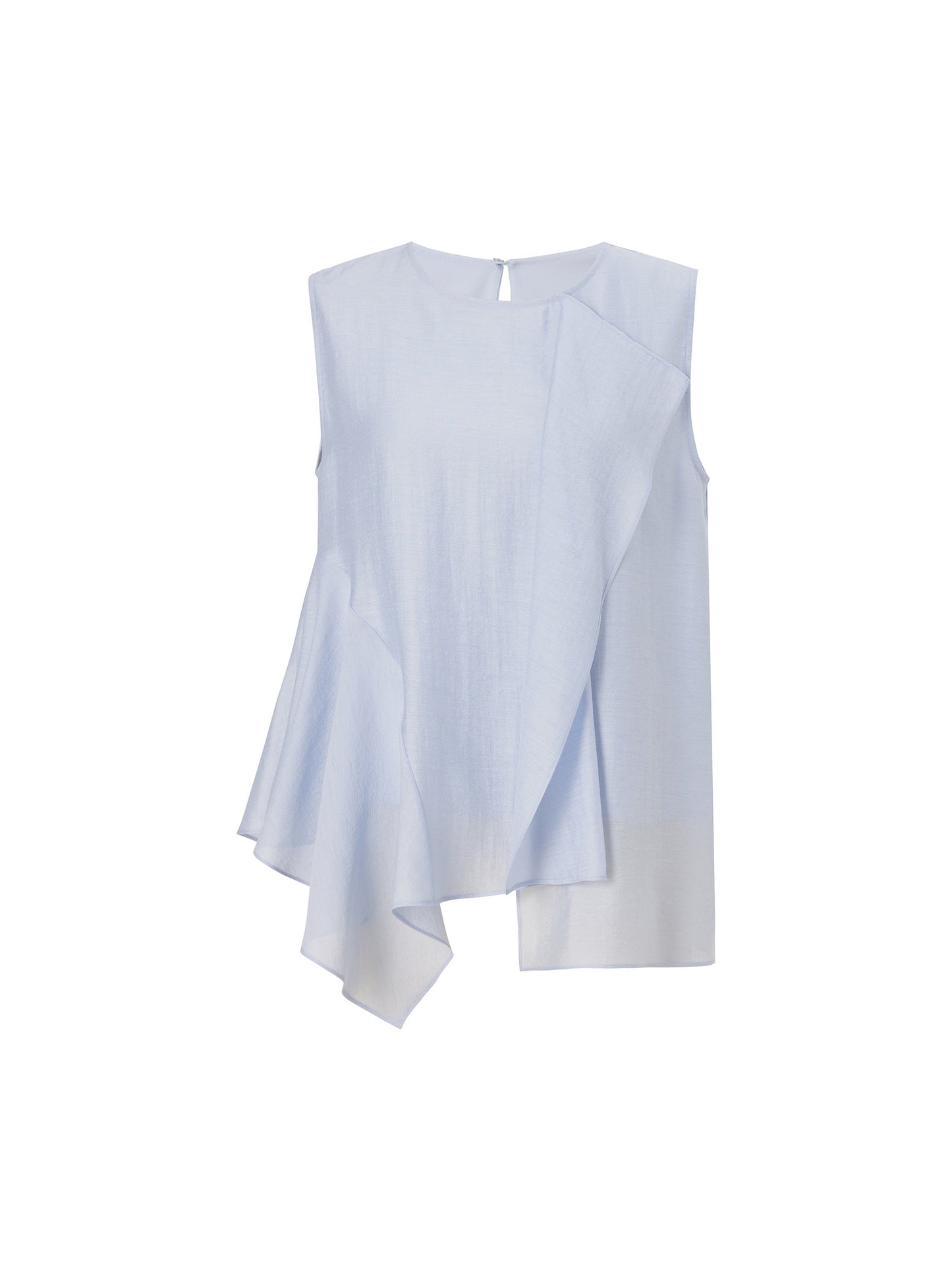 Lyocell Blend Light Blue Ruffle-Detailing Women Tank Top