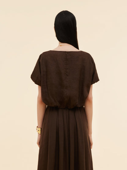 100% Linen Women Bud Sleeve Top