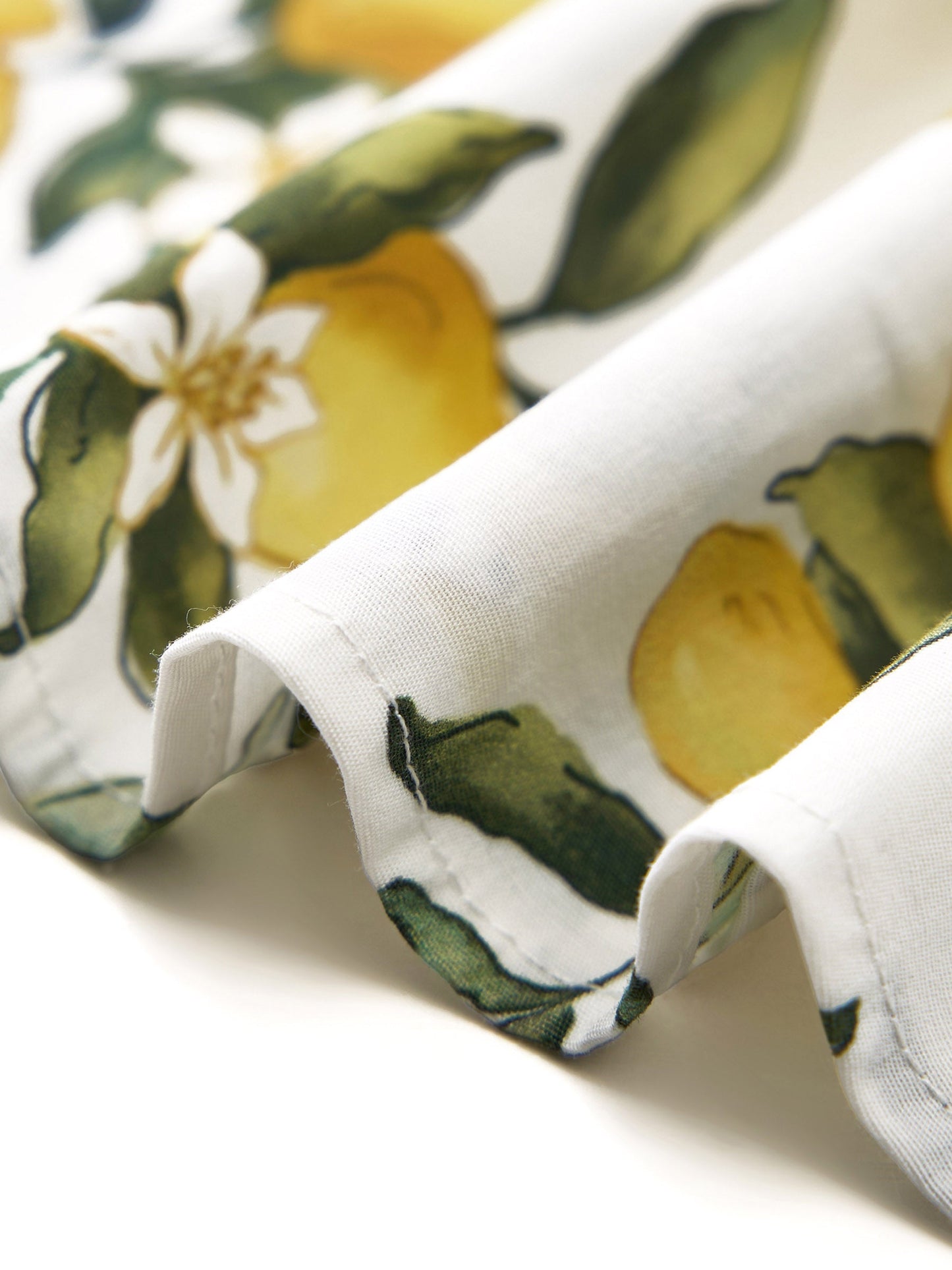 Cotton Lemon Print V-Neck Women Belted Midi Dress