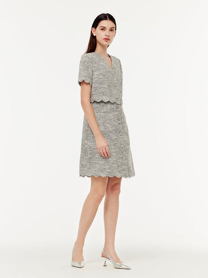 Faux Two-Piece Scallop Hem Women Mini Dress