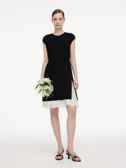 Tencel Blend Knit Two-Piece Dress Set With Slip Inner & Belt