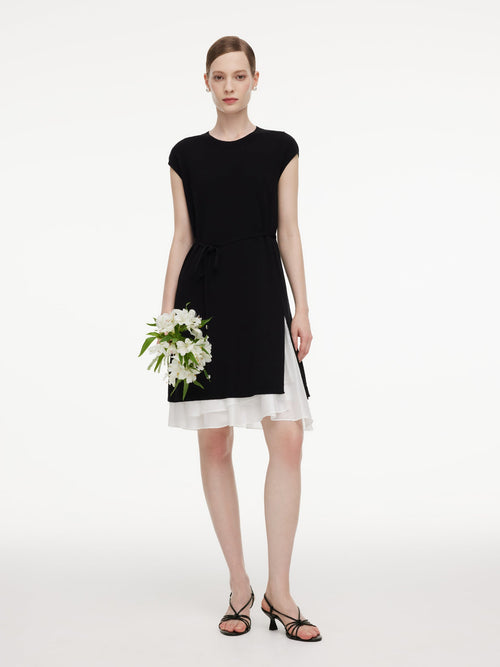 Tencel Blend Knit Two-Piece Dress Set With Slip Inner & Belt