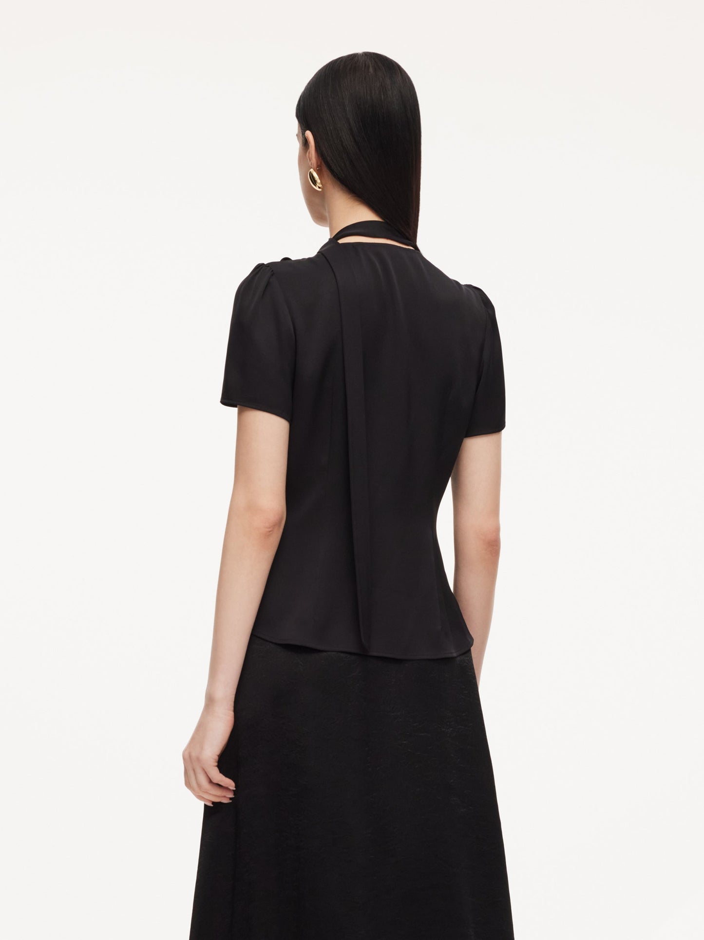 22MM Mulberry Silk Asymmetrical Hem Women Blouse With Ribbon