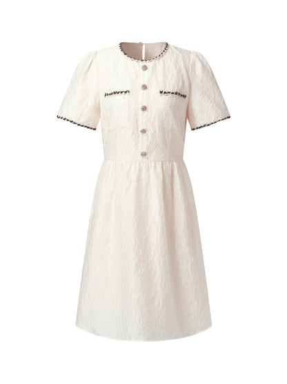 Jacquard Round Neck Women Mini Dress