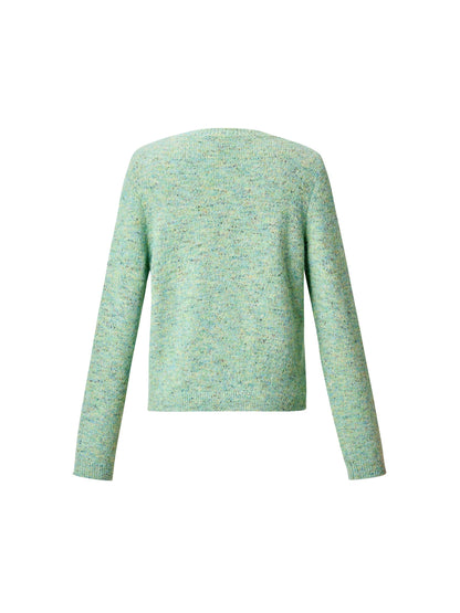 Melange Green Single Breasted Women Cardigan