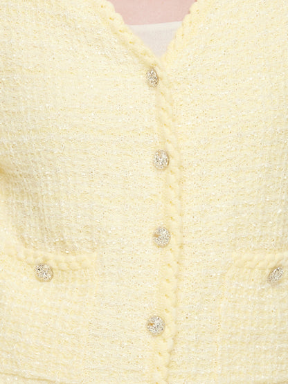 V-Neck Single-Breasted Women Textured Cardigan