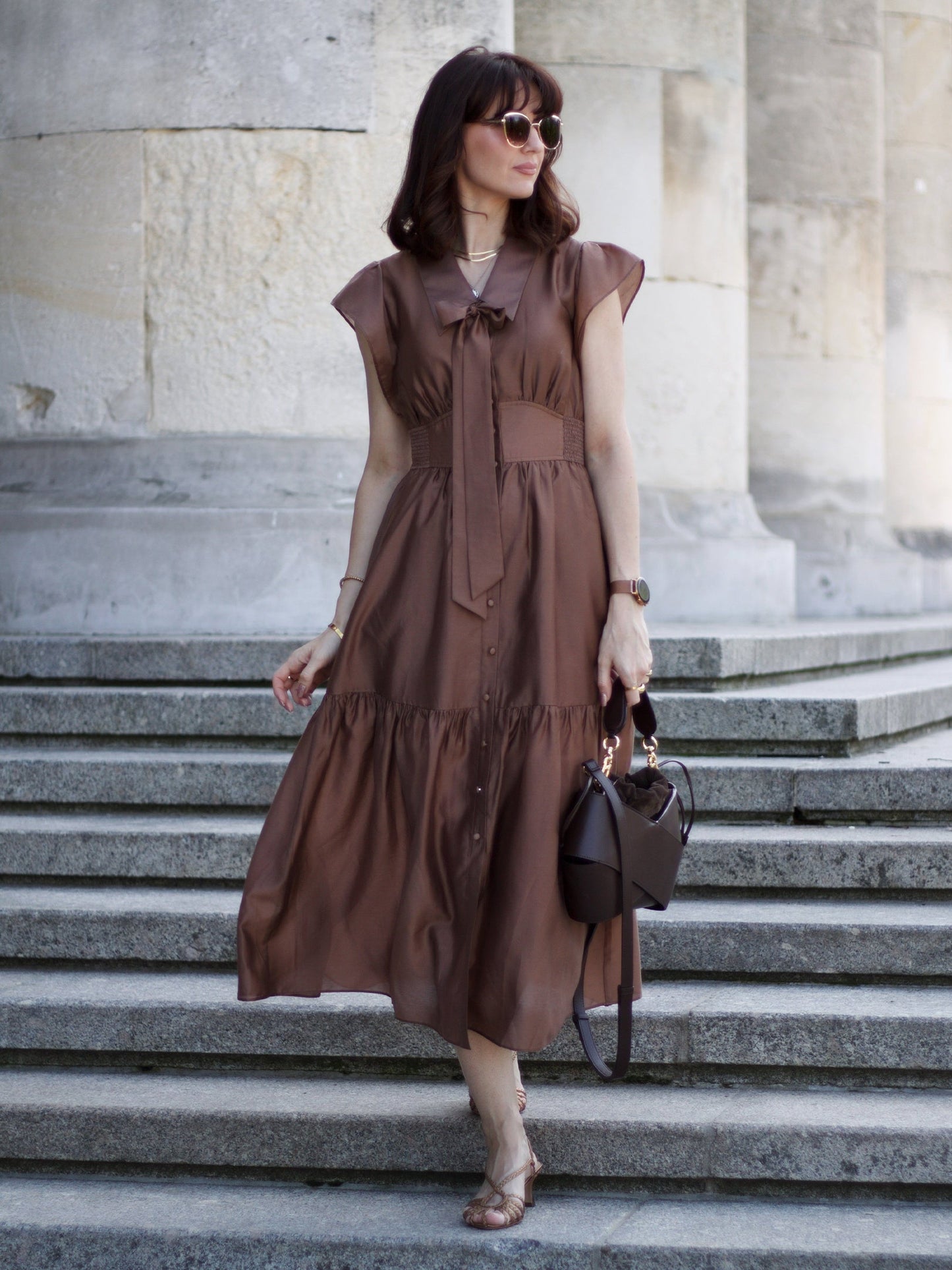 Tencel Blend Women Ruffle Cap Sleeve Maxi Dress With Sash