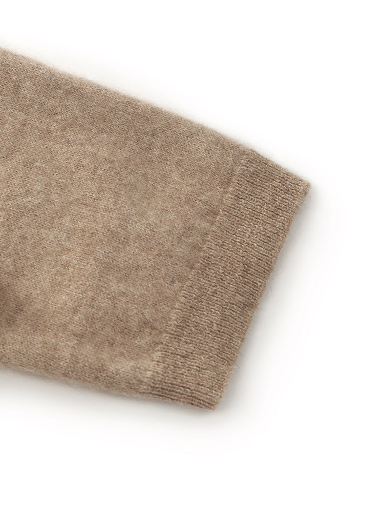 Light Camel Brushed Cashmere Short Women Cardigan