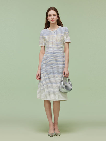 Blue And White Gradient Women Knit Midi Dress