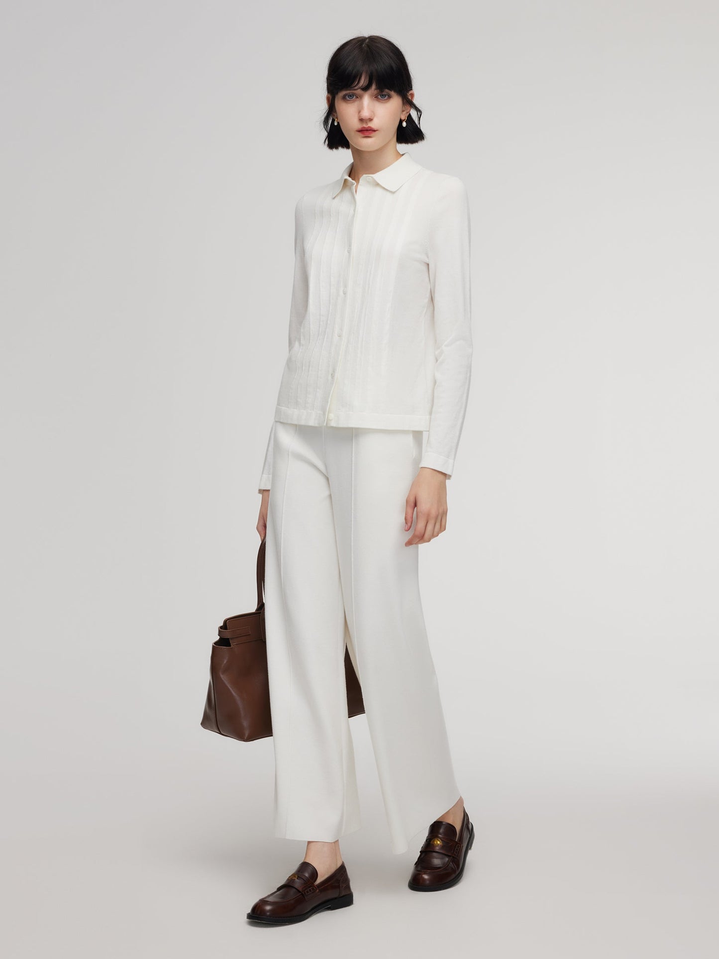 Tencel Wool Blend Straight Wide Leg Women Pants
