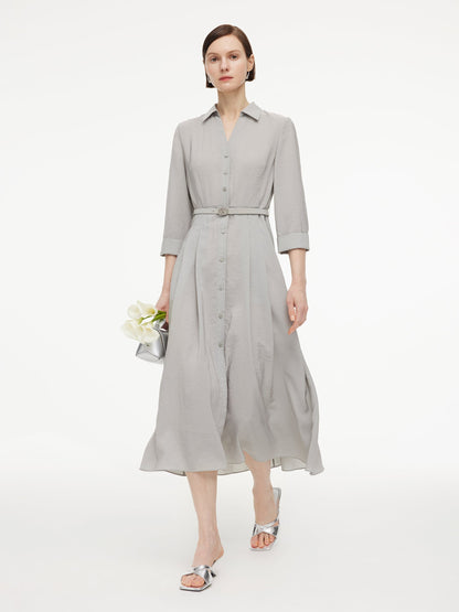 [Preview] Triacetate Blend Women Belted Maxi Shirt Dress