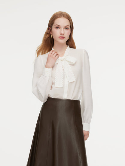 [Preview] Acetate Blend Lace Bow Tie Women Shirt