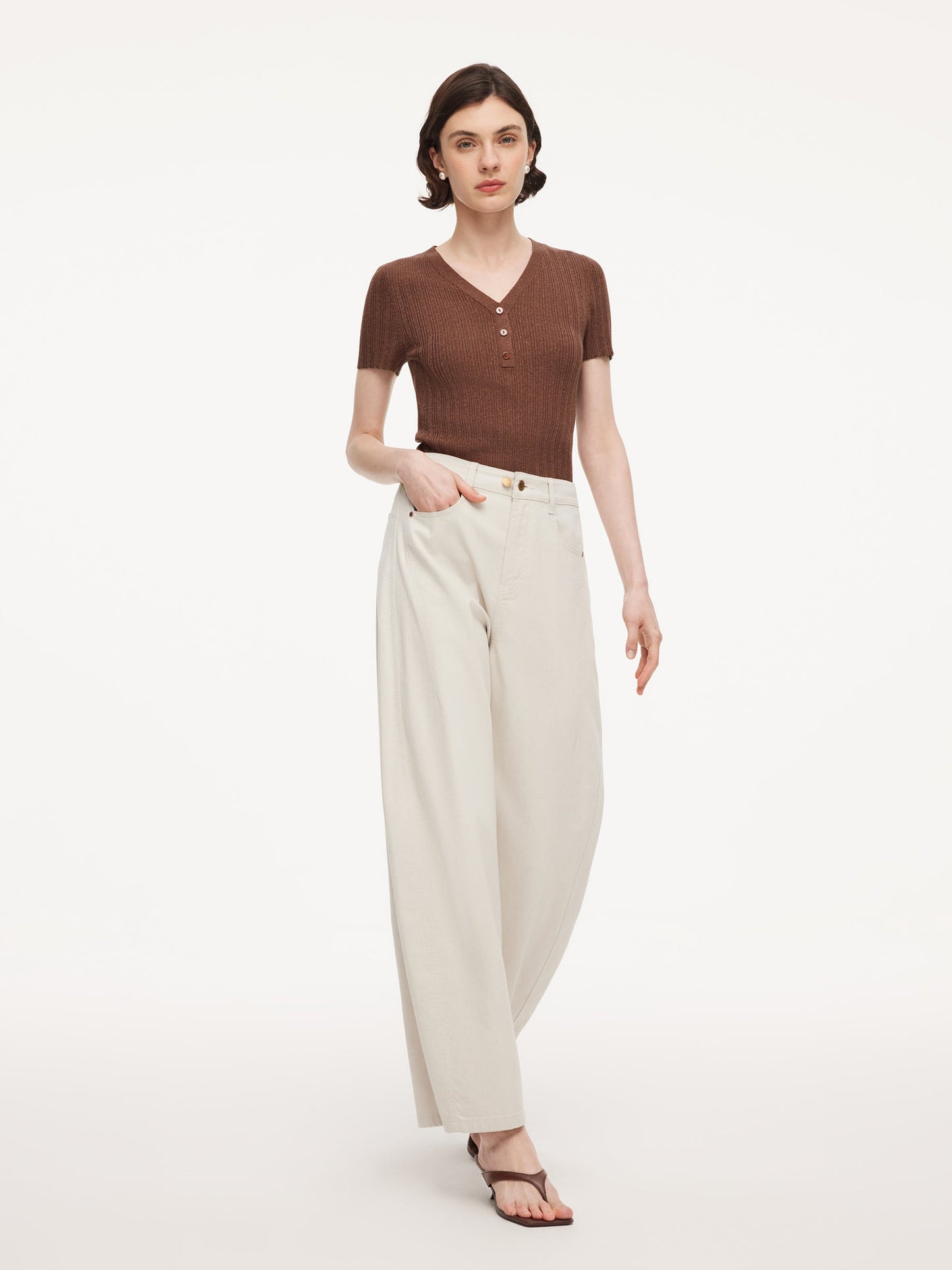 Tencel Blend V-Neck Women Glittering Knit Top